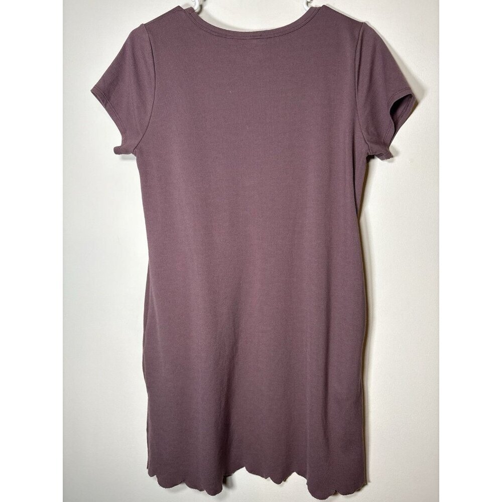 T-Shirt Dress Mauve Keyhole Neck Scallop Hem Casual‎ Preppy Normcore Weekend M - Picture 4 of 7